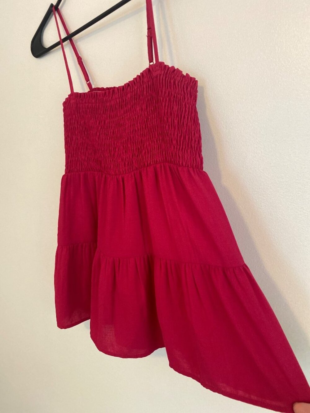 Paper Crane Pink Smocked Tiered Top Adjustable Spaghetti Straps Women's S